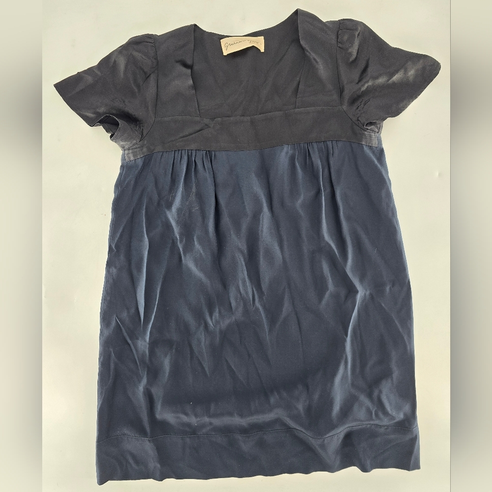 Blue Mini Sheath‎ Dress with Crew Neck and Puff Cap Sleeves